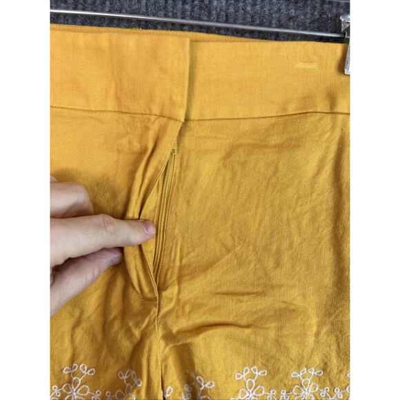Loft Outlet Womens Shorts Size 16 Yellow Linen Blend Embroidered Bohemian Preppy - Picture 4 of 9